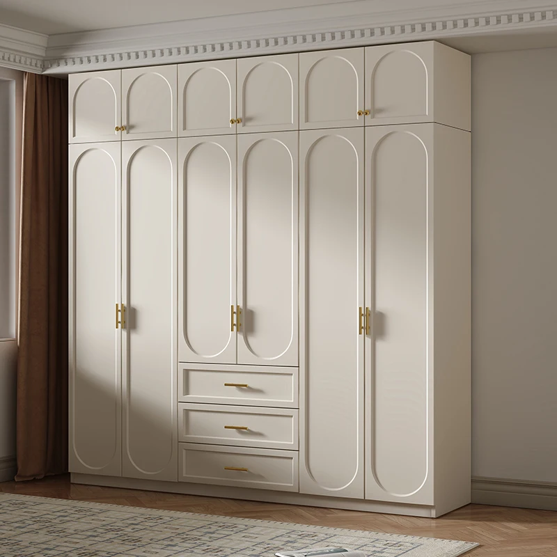 Armário de madeira branco-francês personalizado, armário de armazenamento moderno e luxuoso para móveis para casa, roupas de quarto