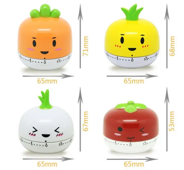 Cartoon Creative Carrot Tomato Kitchen Mechanical Alarm Clock 360 Degree Set Time Reminders Countdown Cooking Tools SN4351