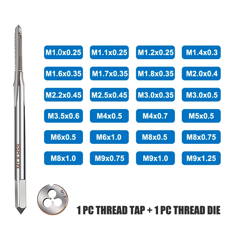 2pcs Metric Screw Tap And Die Set Right Hand Machine Screw Thread Tap M1-M3.5 Plug Tap Thread Die