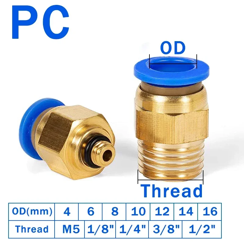 20/50PCS PC Pneumatic Fitting Quick Air Connector 4mm 6mm 8mm 10mm 12mm Male Thread 1/4 1/2 1/8 3/8 Hose Tube Pipe Air Connector