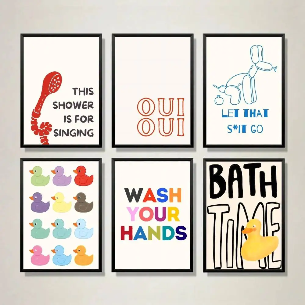 Colorful Cute Rubber Duck Poster Funny Bathroom Quote Line Art Wall Art for Kids Bathroom Nursery Restroom Decor Unframed Print