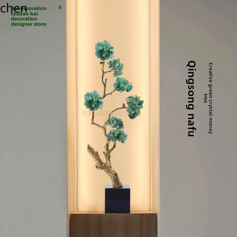 Crystal Money Tree Ornament Entrance Green Plant Artificial Welcoming Pine Craft Living Room TV Cabinet Decoration