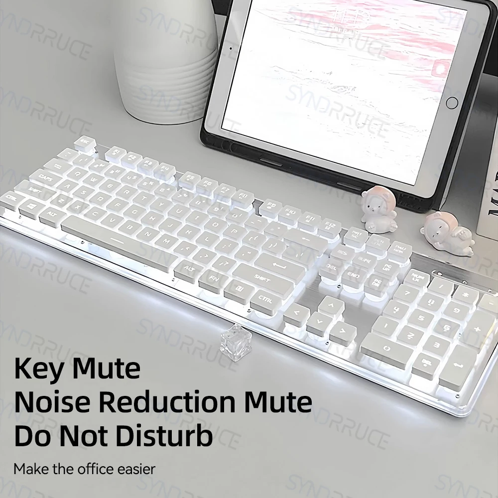 Wired Wireless Bluetooth Dual Mode Office Silent Keyboard Mechanical Feel 104 Keys Water Drop Bearing RGB Backlight Ergonomics