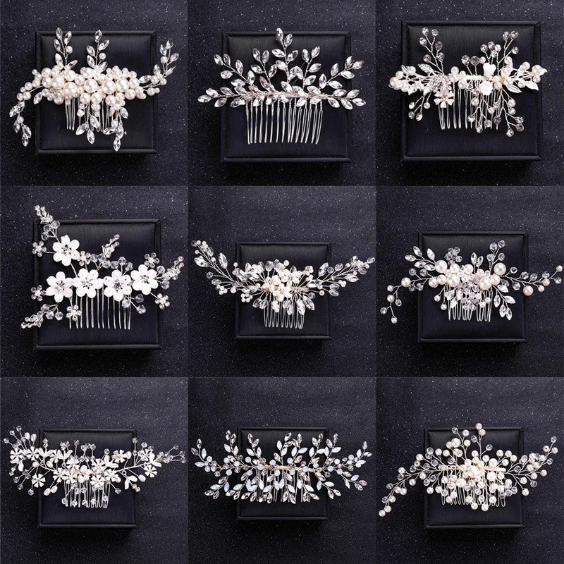 Silver Color Pearl Crystal Wedding Hair Combs Hair Accessories for Bridal Flower Headpiece Women Bride Hair ornaments Jewelry