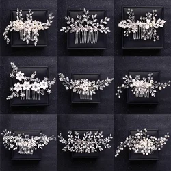 Silber Farbe Perle Kristall Hochzeit Haar Kämme Haar Zubehör für Braut Blume Kopfschmuck Frauen Braut Haar ornamente Schmuck