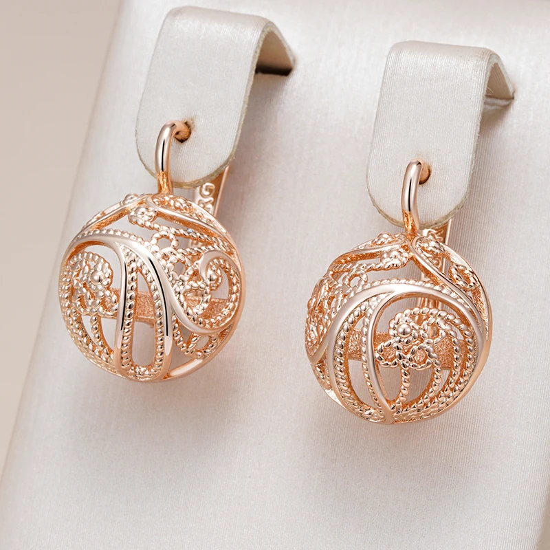 Kinel Fashion Hollow Glossy English Earrings for Women Unusual Creative Geometry 585 Rose Gold Color Vintage Daily Jewelry