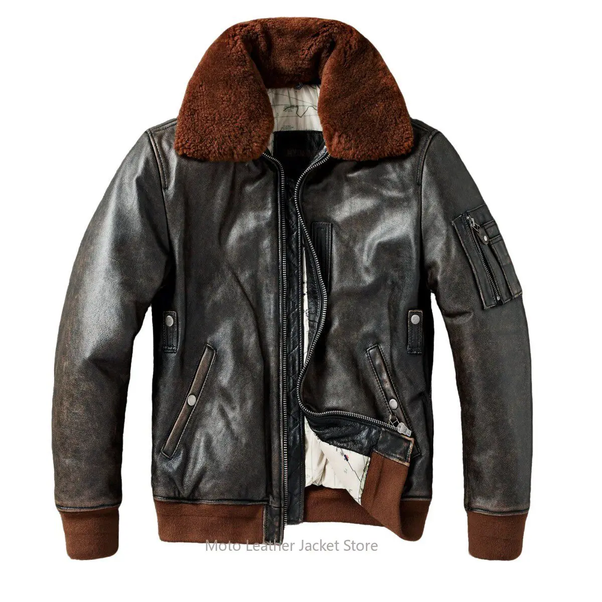 B-15 Flight Jacket Quilted Genuine Leather Coat Marilyn Monroe Style Winter Outwear First Layer Cowhide Pilot Bomber Jacket view 5