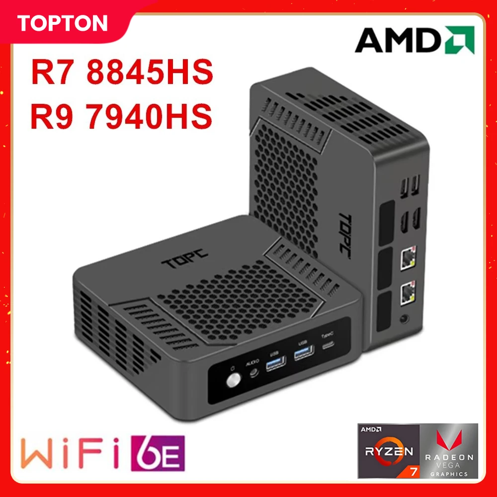 

New Cheap Mini PC TOPC AMD Ryzen 9 7940HS R7 8845HS USB4.0 Dual LAN 2xDDR5 PCIe4.0 Windows 11 Pocket Gaming Mini Computer WiFi6E