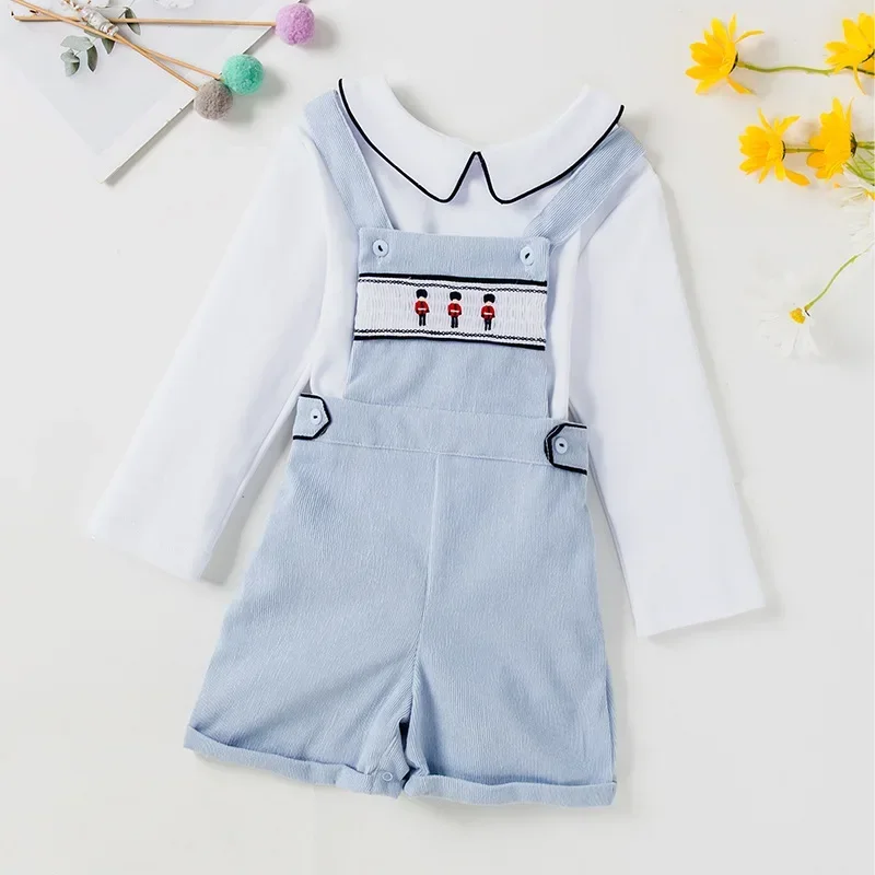 2024 Spanish Boys Suits Formal Luxury Children Clothes Baby Blouse+Suspenders Pants Gentleman Sets Wedding Kids Smocked Outfits