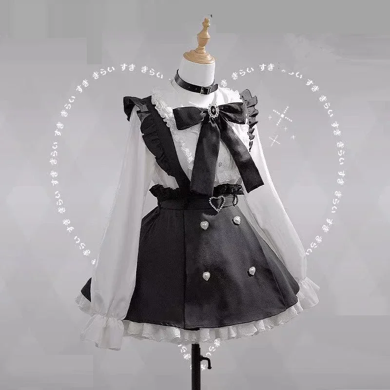 

FC6Miku Fashion Yandere Black Strap Dress White Shirt Suit Anime Vocaloid Mines Cosplay Costume Halloween Carnival Outfits @FC8！