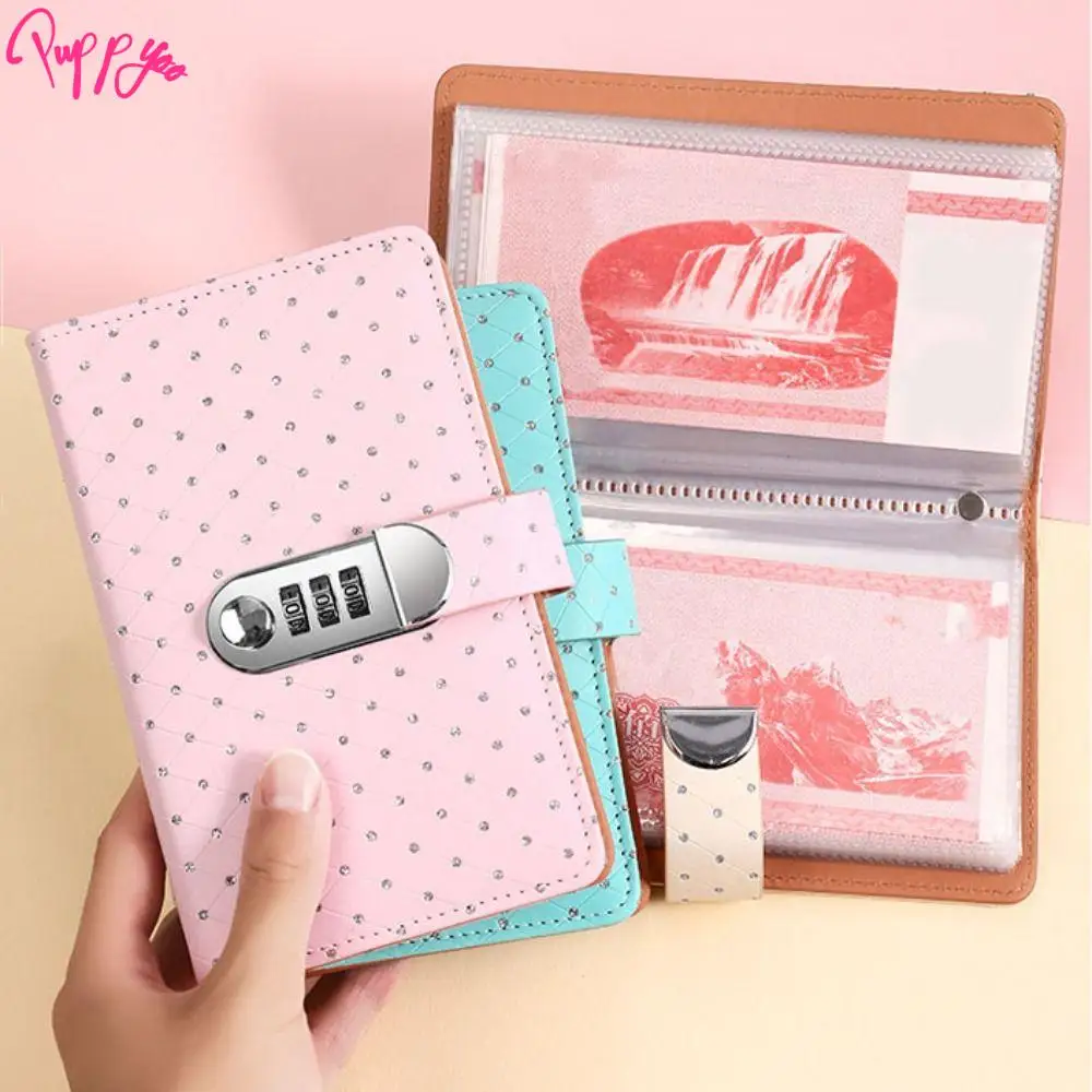 50Sheets Saving Money Binder PU Leather Little Crystal Cover Planner Organizer Wallet Storage Refillable Budget Binder with Lock