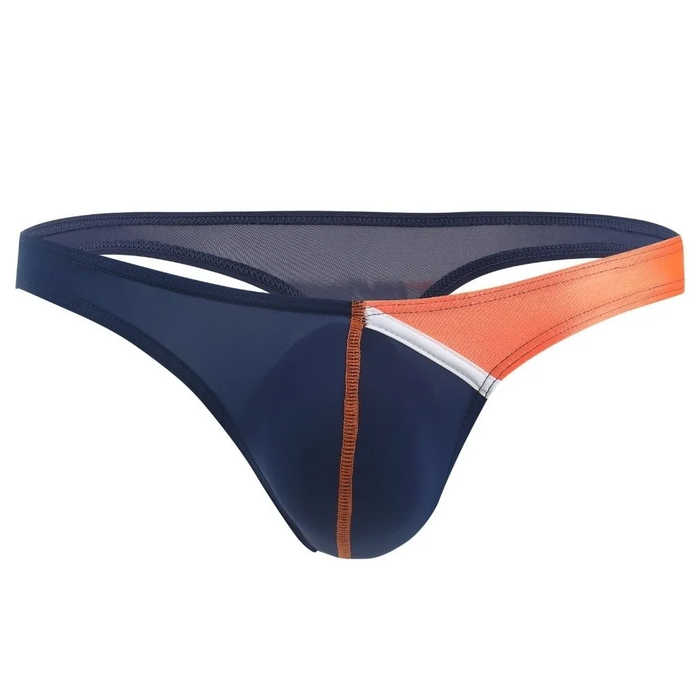 

Fashion Patchwork Men's Triangle Panties Thin Underpants T Back Briefs Low Waist Ice Silk Thong Male