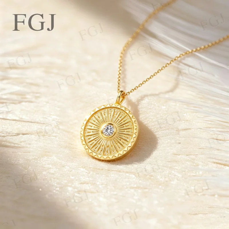 925 Sterling Silber Runder Moissanit-Anhänger Halskette Strahlende O-Kette für Damen Hochzeit Jubiläum Edles Schmuckgeschenk – Detail 9