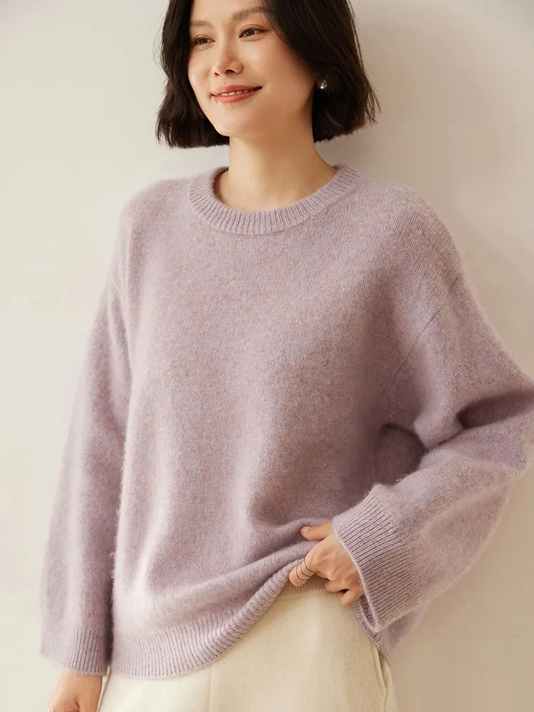 CHICUU Women 100% Cashmere Sweater O-neck Wide Sleeve Pullover Casual Simple Style Cashmere Knitwear Autumn Winter Clothing Tops