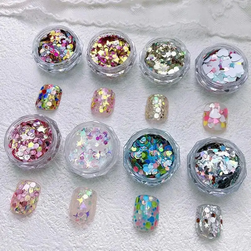 1 กล่องเล็บ 3D Ultrathin สีสันรอบเล็บ Glitter Flakes ขนาดผสม Sparkly Paillette สําหรับเล็บอุปกรณ์เสริมเล็บ