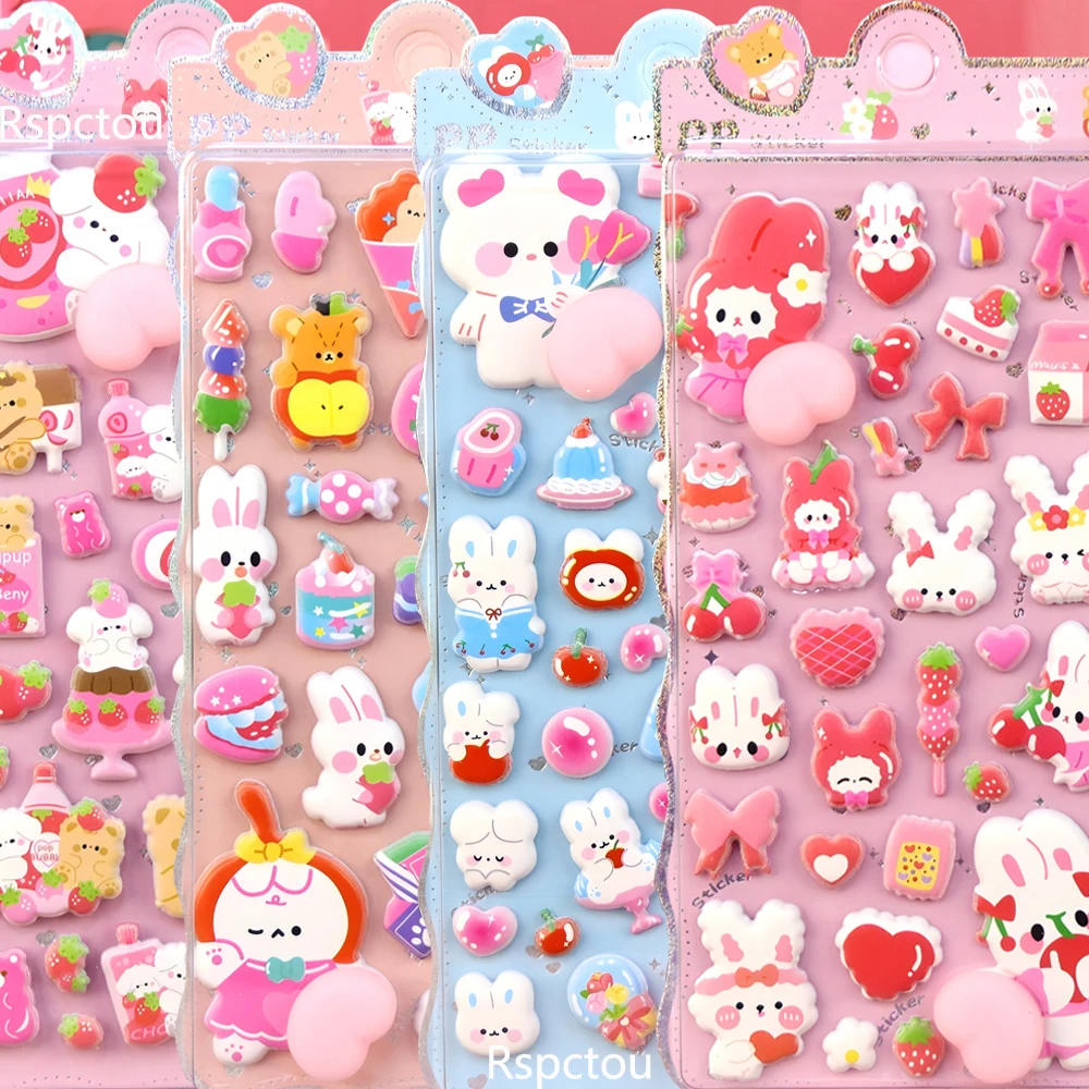 

4шт Милый креативный Кролик Медведь Пузырьковые наклейки Каваи Мультфильм Мягкая наклейка для украшения приклада DIY Ноутбук Гитара Распаковка игрушки Подарок