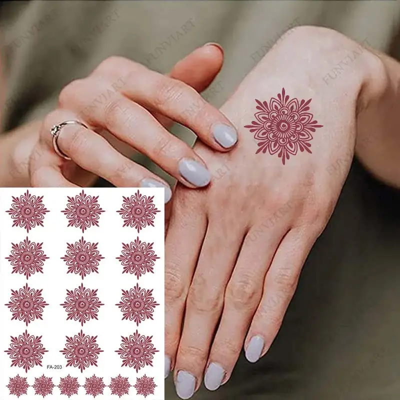 Brown Henna Tattoo Sticker for Children Waterproof Temporary Tattoos Small Size Mehndi Fake Tattoo for Hand Girl Sleeve Body Art