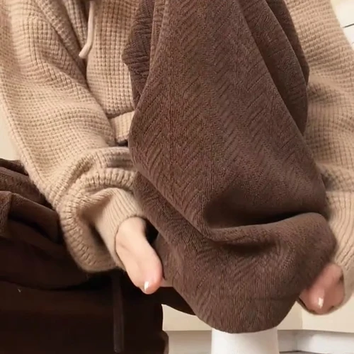 하이웨이스트 와이드 팬츠 하이웨이스트 롱 팬츠 와이드 팬츠 넓은 바지 캐주얼 니트 기모 드레이프 여성용 와이드 팬츠
