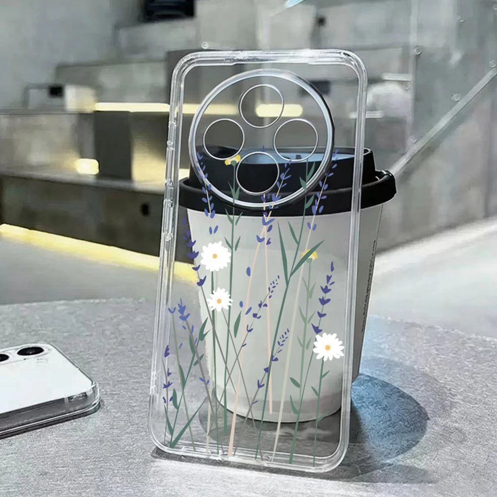 Für Redmi 14C 6,88 Zoll Lavendel-Gänseblümchen-Blumen-Handyhülle für Xiaomi Redmi Note 14 Pro, stoßfeste, klare, transparente Rückseite, Paar-Hülle