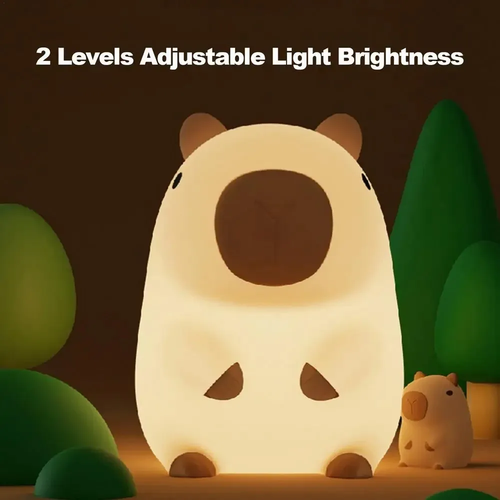 D2 Cute Cartoon Capybara Silicone Novelty Night Light USB Rechargeable Timing Dimming Sleep Night Lamp for Children's Room Decor