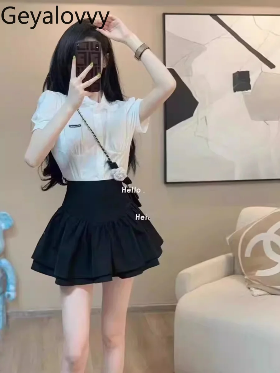 

Sweet Girls Solid Color Short Skirt Women's Spring and Summer New Pleated High Waist Slimming A-line Puffy Mini Skirts