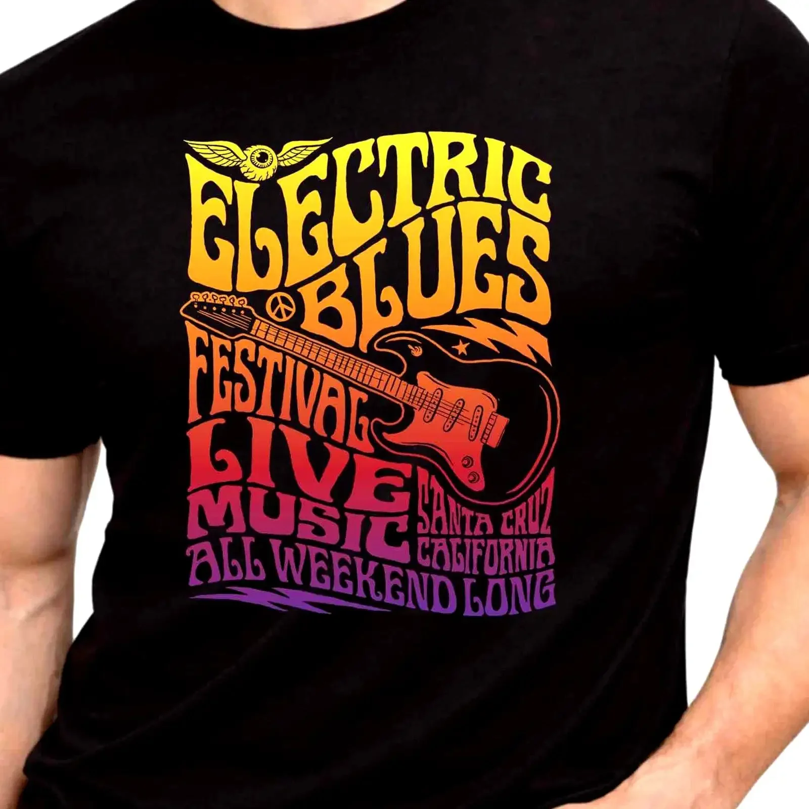Electric Blues Festival Live Music T Shirt Vintage Guitar Image 1 of 4 vintage Washed fashion graphic streetwear Stretched