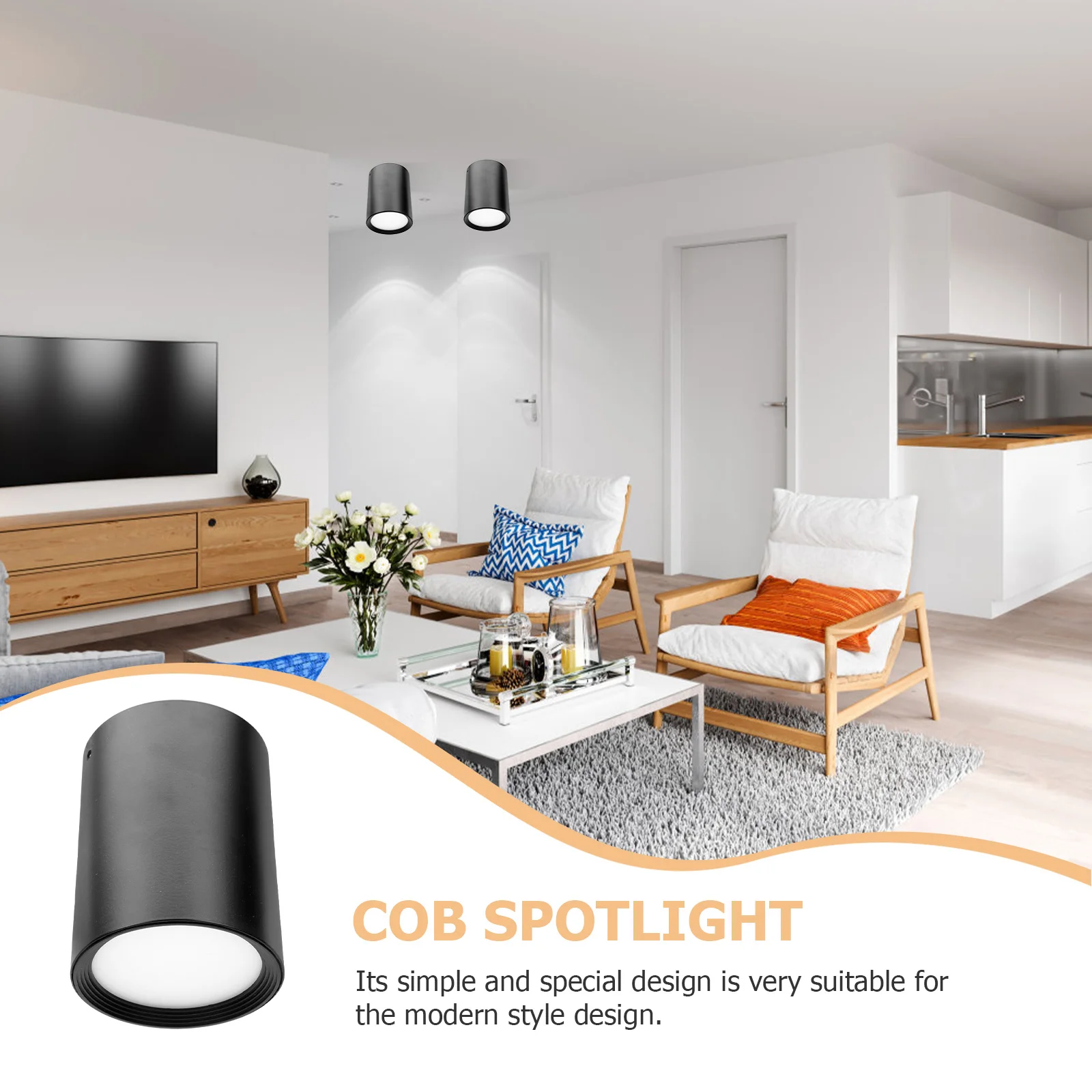 1Pcs LED Ceiling Downlight Surface Mounted Non-Punch Cob Spotlight Black Efficient Heat Dissipation Commercial Lamp