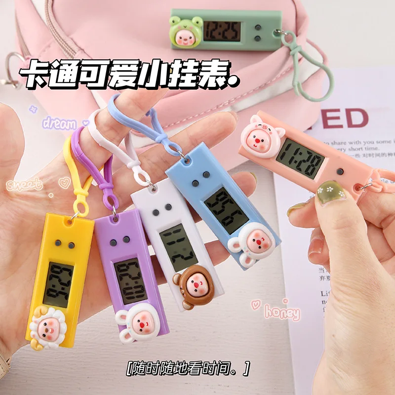 Cartoon Cute Mini Digital Watch Key Chain Portable Pocket-sized Digital Clock KeyRing Accurate Time DisplayClock Student Supplie