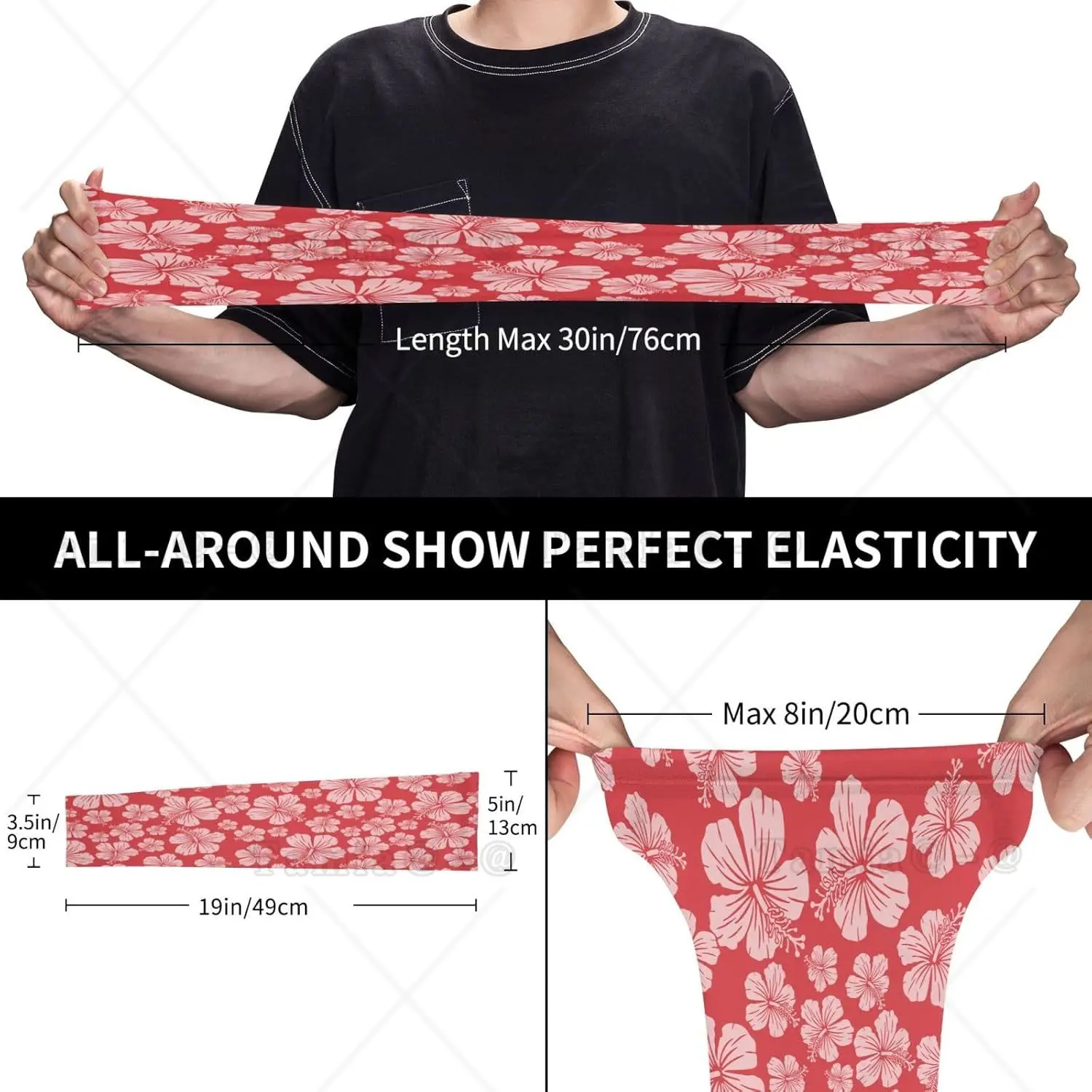 Mangas de brazo con estampado de flores de hibisco rojo, protección solar UV refrescante, deportes para hombres y mujeres, mangas de brazo de baloncesto y Golf