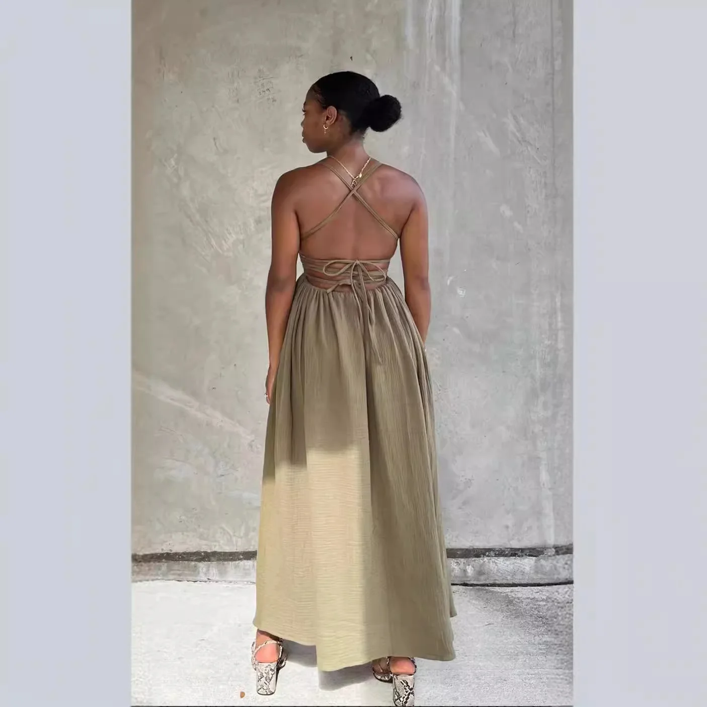 Leibchen Kleid Frauen Knöchel Länge Kleider Vestidos Quadrat Kragen Sexy Backless 2025, Sommer Leichte Stretch Lose Y2k Streetwear