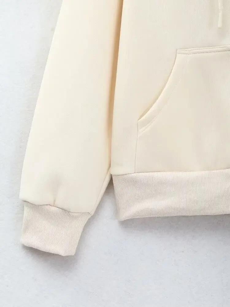 Willshela moda feminina impresso bege frente zíper sweatshirts vintage com capuz pescoço mangas compridas feminino chique senhora topos
