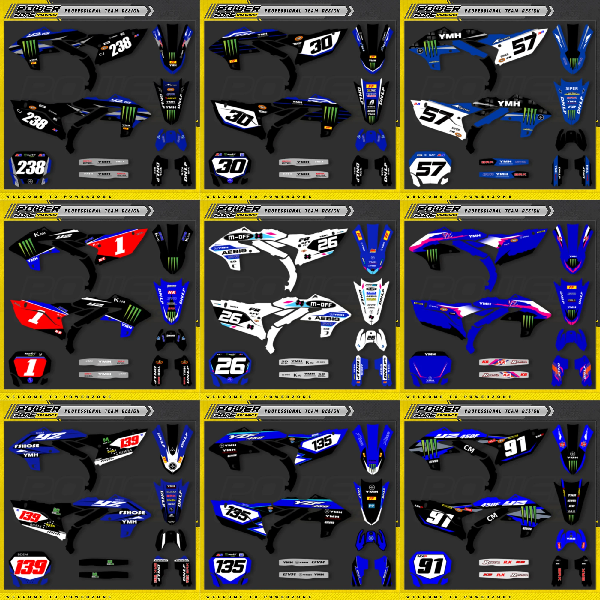 

PowerZone Custom Team Graphic Decal Sticker Kits For YAMAHA YZF450 2023 2024 2025 YZF250 2024 2025 2026 Number Name Customize