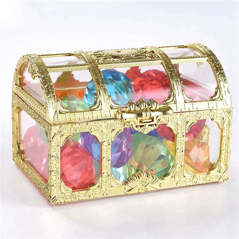YSUN-24Pcs Diving Gem Pool Include Colorful Diamonds Set Dive Treasure Chest Underwater Swimming Gem Pirate Box