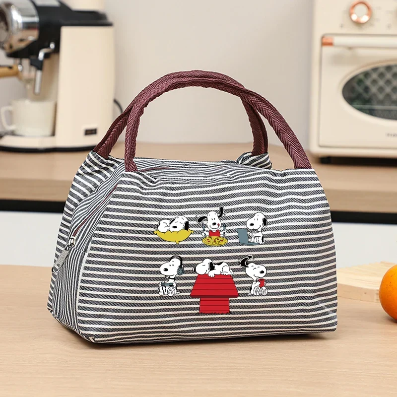 

Термосумка для обедов Snoopys из оксфордской ткани, для офиса, пикника, с мультяшным рисунком, для женщин и мужчин, в полоску, сумка-тоут, подарок