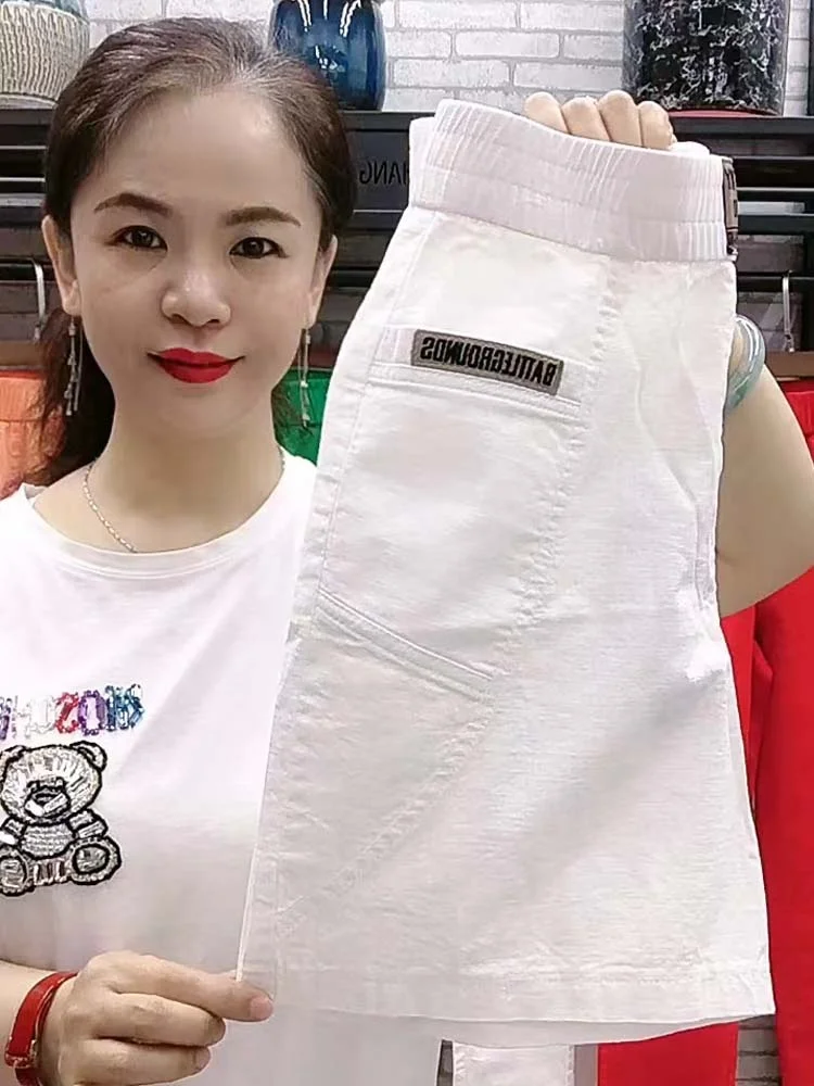 Women's Summer  New Linen Loose Five-Point Pants High Waist Straight Leg Casual orts Outerwear Comfortable Loose Fit