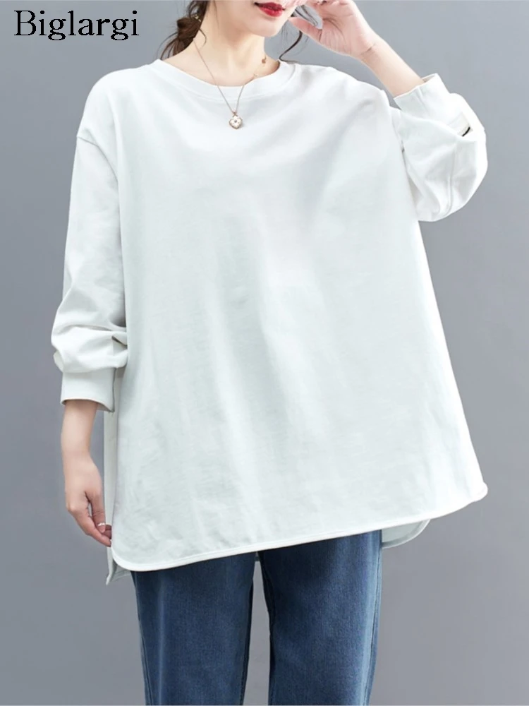 

Oversized Autumn Pullover T-Shirts Pullover Tops Women Split Fashion Loose Lantern Long Sleeve Ladies Blouses Casual Woman Tops