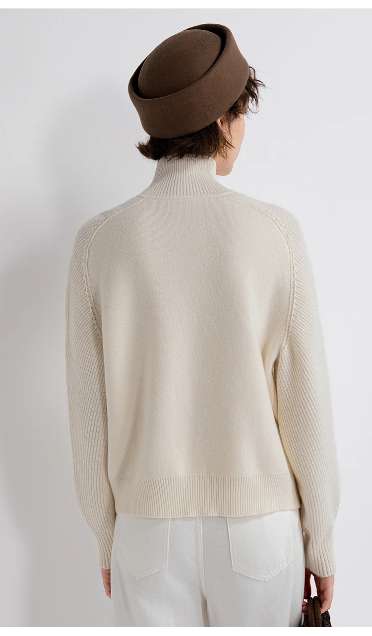 TY862152 Damen-Strickjacke aus Wolle-Kaschmir-Mischung mit Stehkragen und Reißverschluss, 100% Lammfell, Brusttasche, gerippter Saum, LP Quiet Luxury Herbst – Detail 6