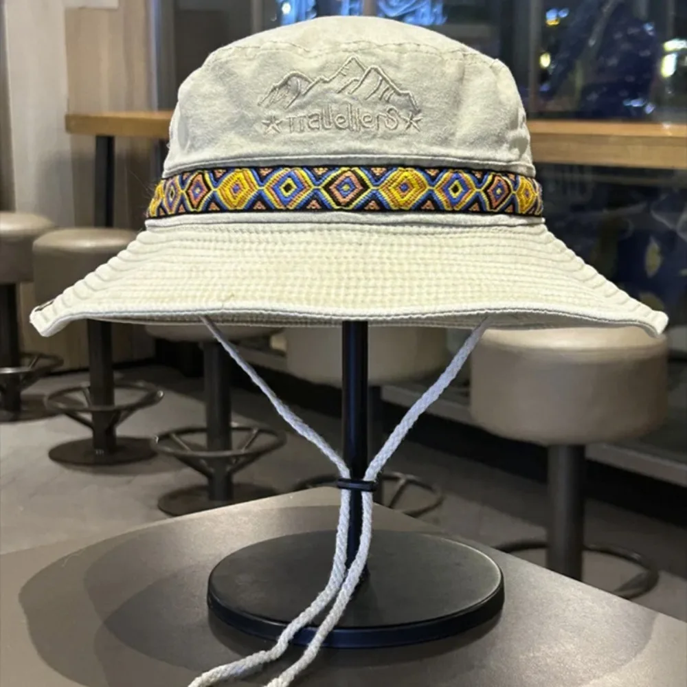 แฟชั่นหมวกกันแดดแบบพับได้คาวบอยปักหมวกชาวประมงครีมกันแดดหมวกผู้ชาย
