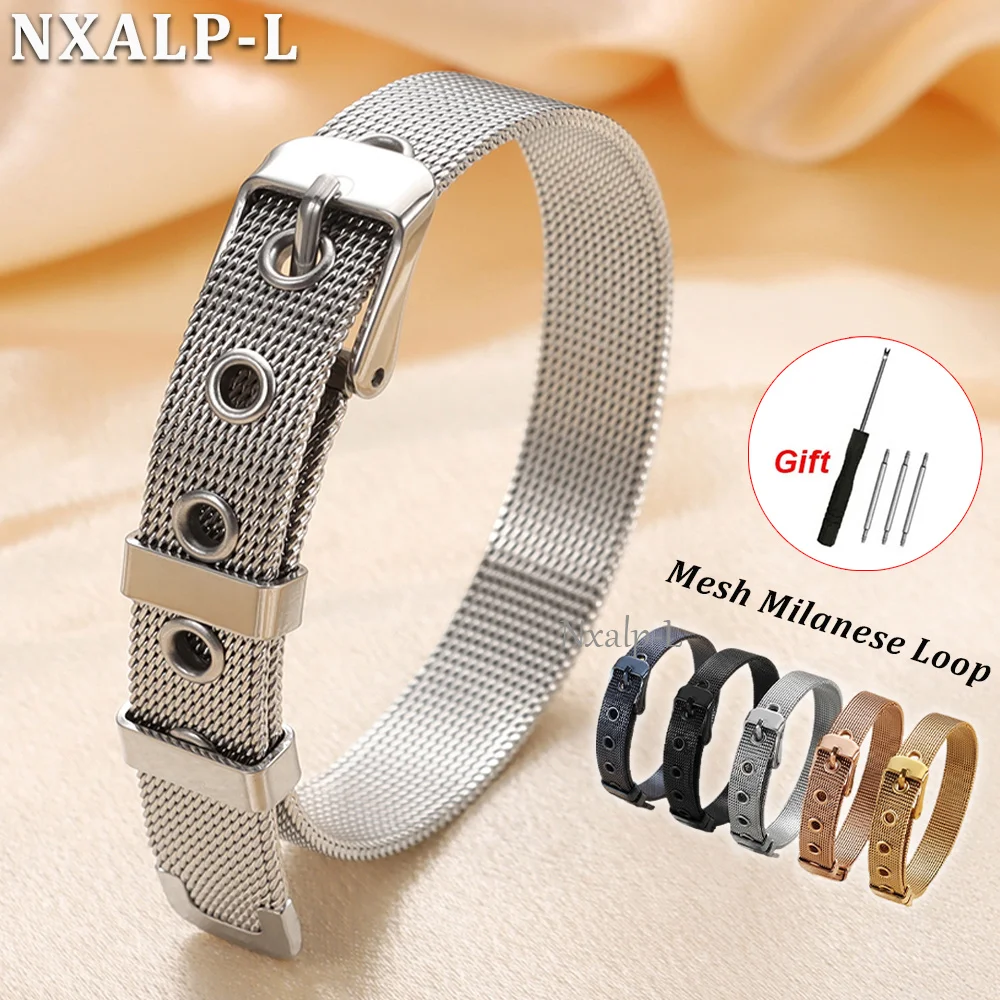 10mm Milanese Mesh Loop for DW for Armani Bracelet Thin Women's Bracelet Stainless Steel Watch Band Silver Gold Universal Strap