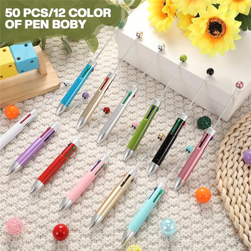 AP-50Pc Bulk Mehrfarbig Niedliche 1,0 mm Perlenstifte 4-in-1 Perlen-Kugelschreiber zur Herstellung von Abschlusszubehör A