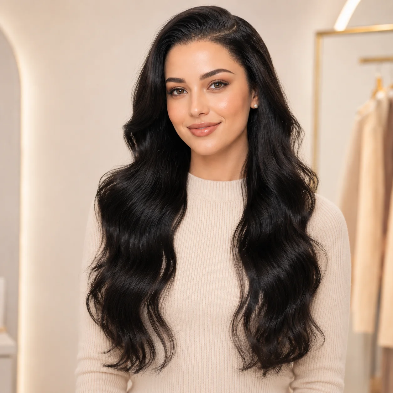 13x4 Lace Front Body Wave Human Hair Wig Pre Plucked Glueless Natural Black 200% Density Long Wavy Wig for Women