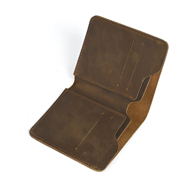 Short Wallet for Men, Genuine Top-Grain Crazy Horse Leather Bifold, Multi-Card ID Holder