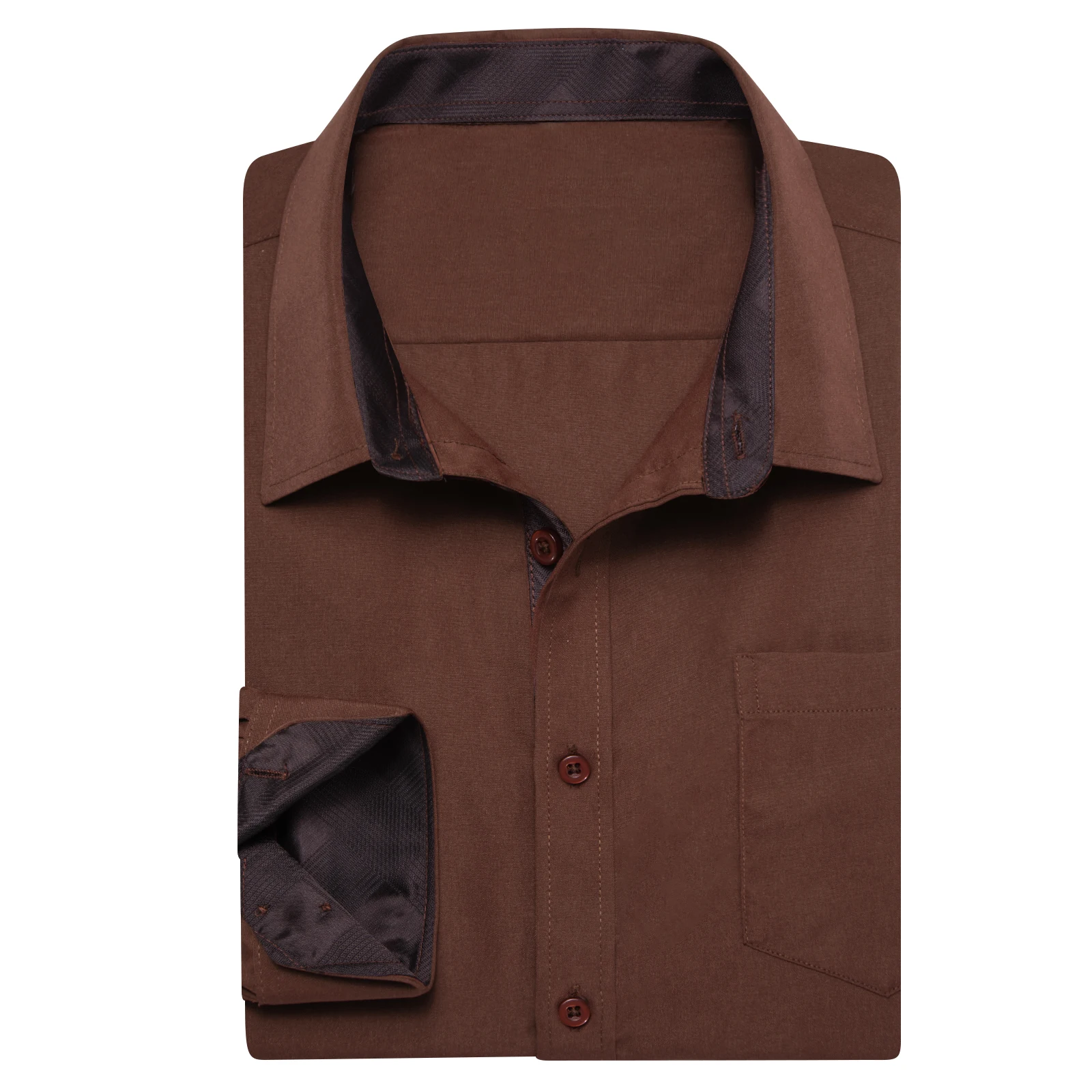 Hi-Tie Brown Coffee Clean Cuff splicing Mens Shirts Long Sleeve Dress Shirt Blouse for Male Wedding Gift Party formal shirt