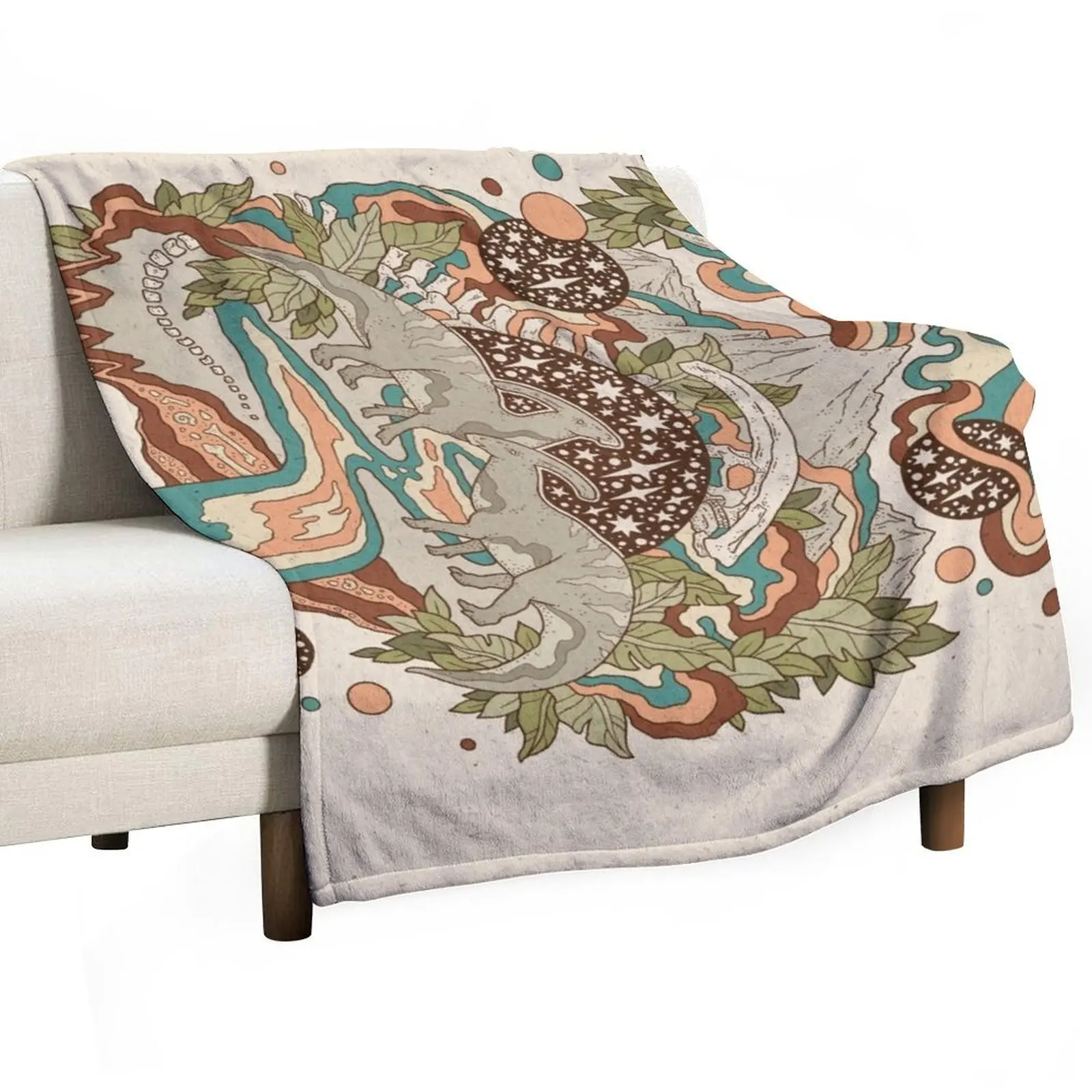 Lost Portal: Parasaurolophus Retro Rainbow Palette Dinosaur Science Fiction Art Throw Blanket Luxury Designers Travel Blankets
