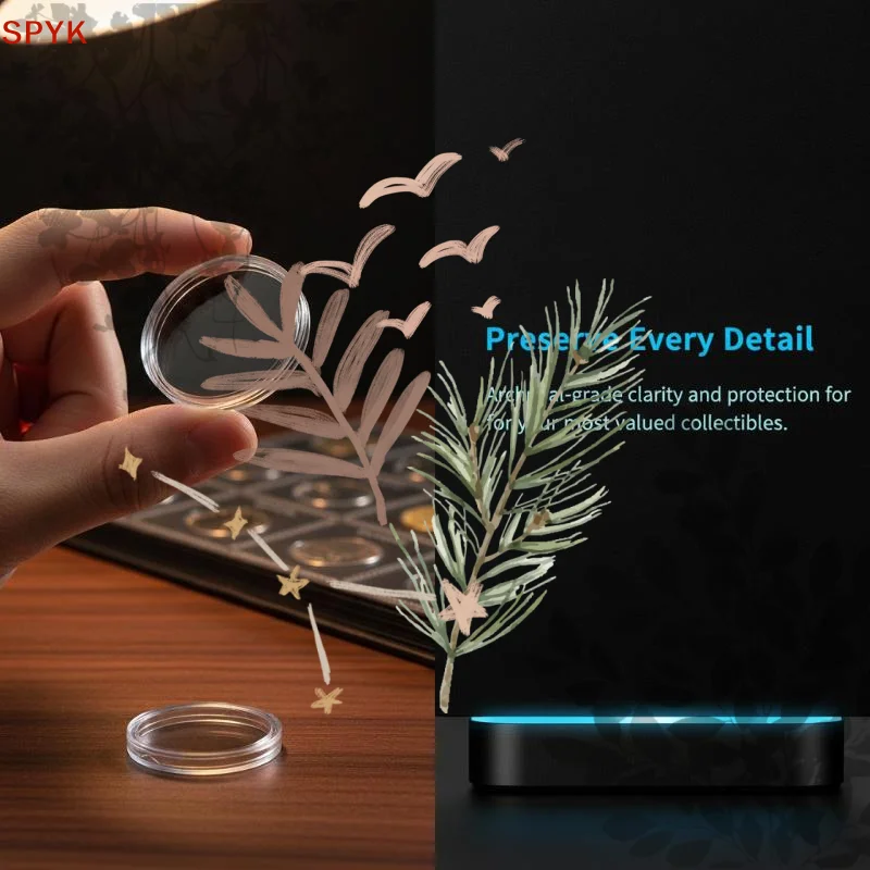 20Pcs Transparent Round Coin Storage Box: Plastic Holder Display Capsules Collection Protection Cases