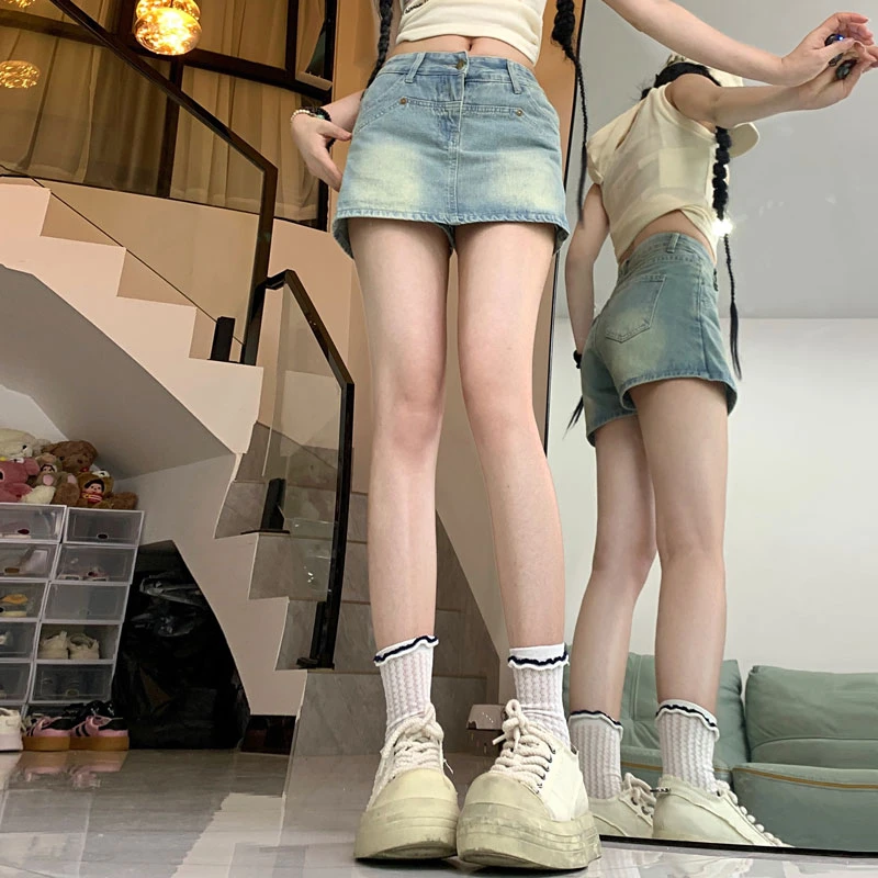 Cowboy half-body skirt pants female spicy girl small high waist cover crotch hundred design a word package hip short skirt