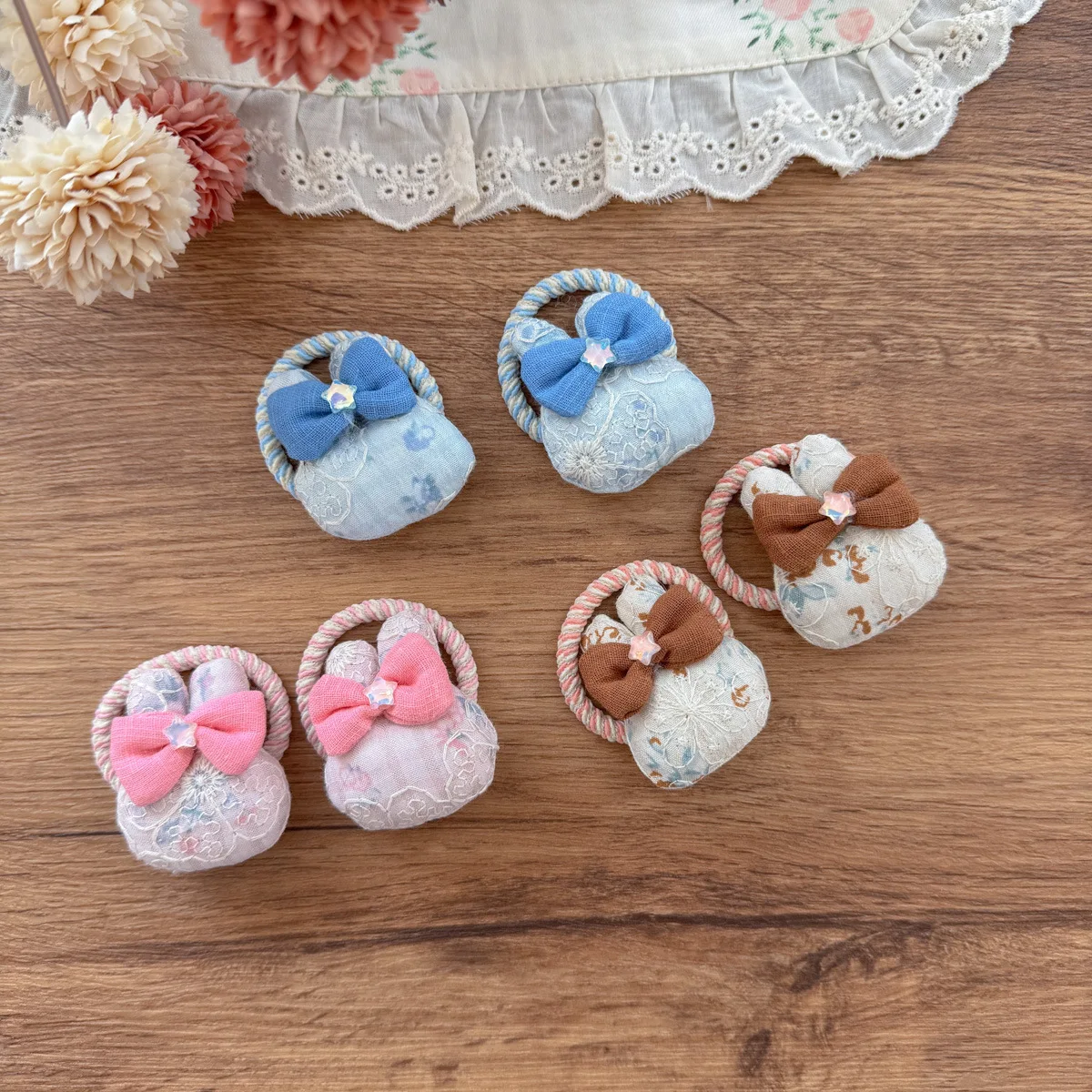 

2pcs/lot Children's Hair Rope Ties Lace Embroidery Bow Rabbit Rubber Bands Baby Girls Elastic Hair Bands Kids Hair Accessories