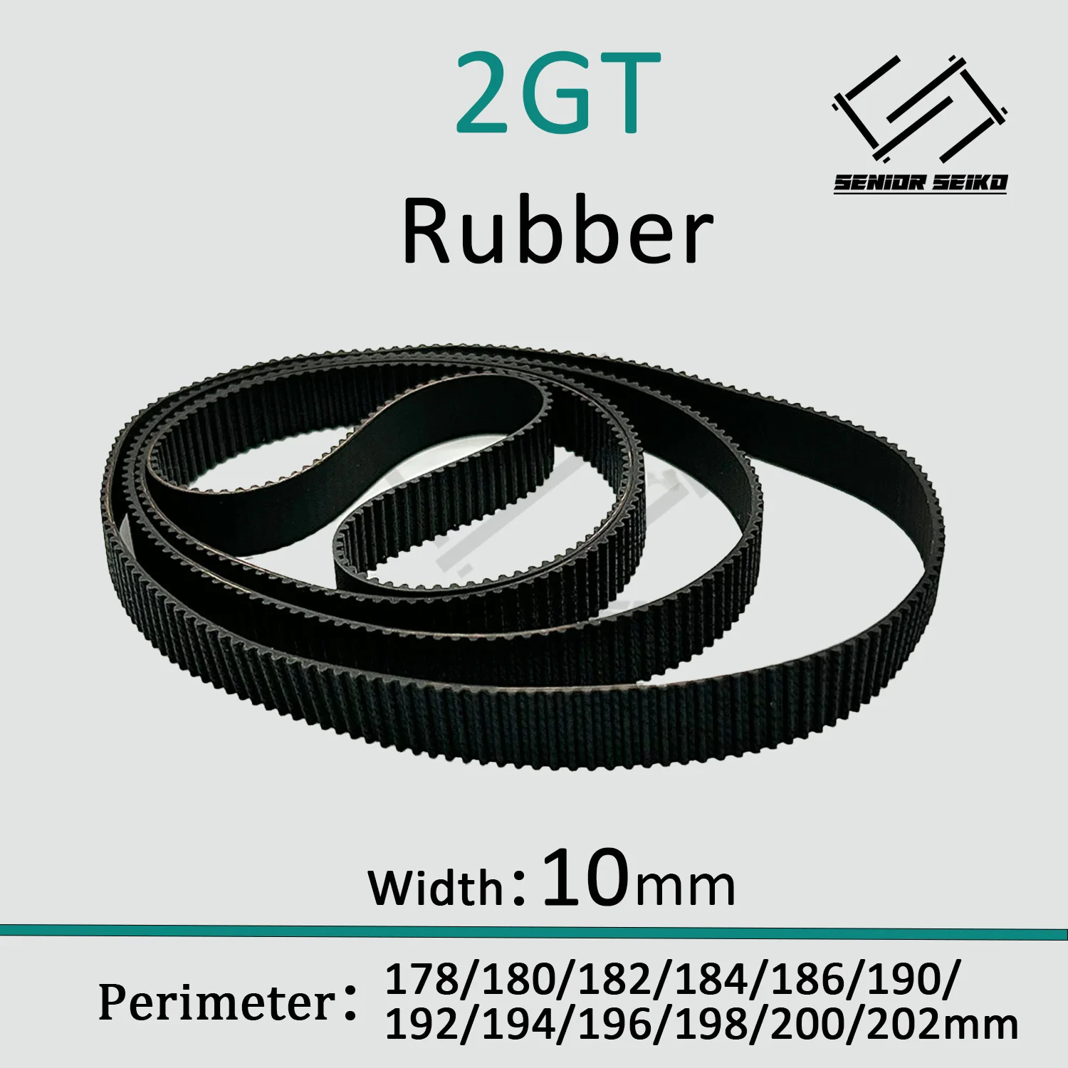 2GT 2M Belt Width 10mm Rubber CBelt Closed Loop Perimeter 178/180/182/184/186/190/192/194/196/198/200/202mm Timing Synchronous