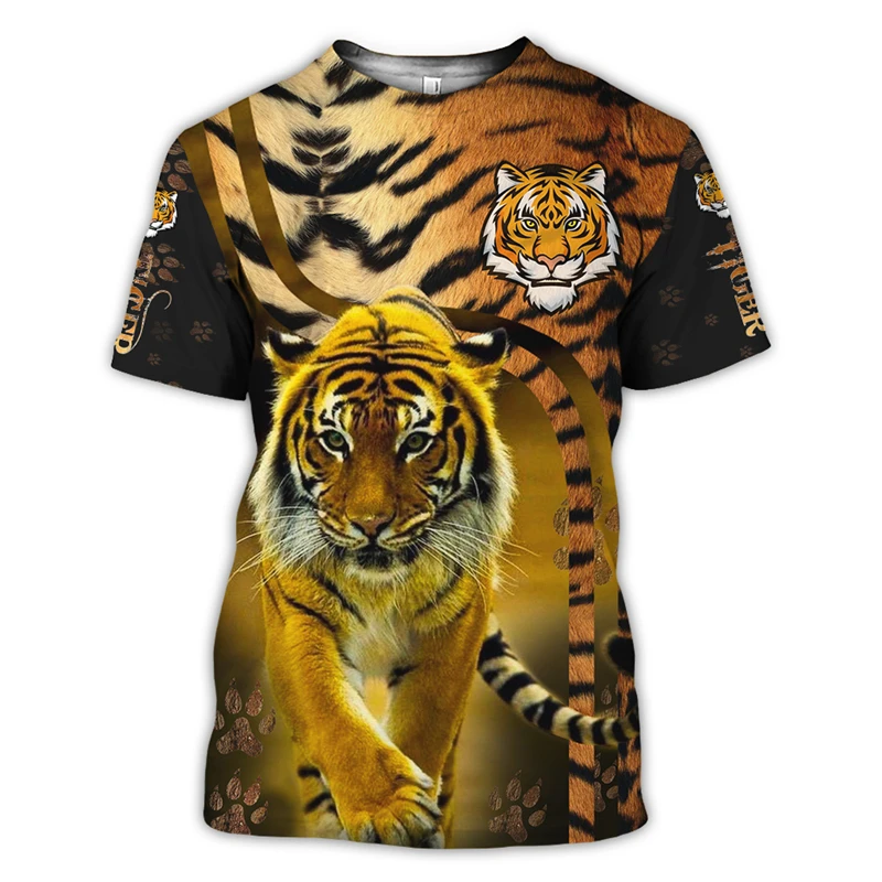 Tiger 3D Harajuku Print Summer Fashion Popular Casual Men\'s Street Hip-Hop Crewneck Short Sleeve T-shirt Oversized Loose Top New