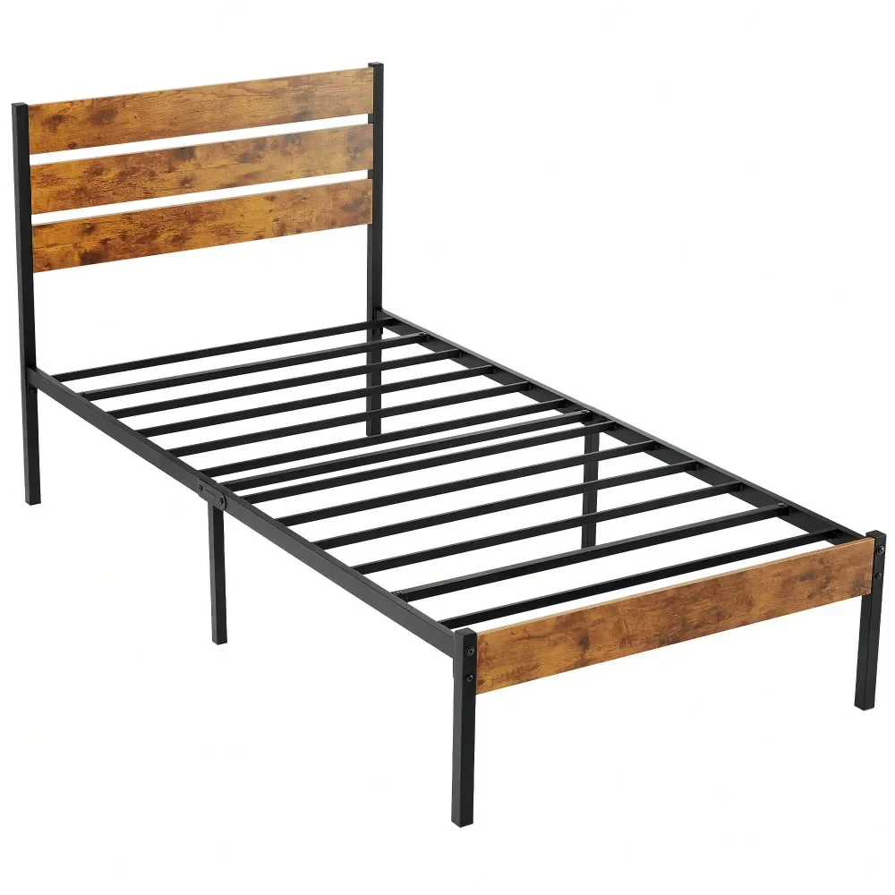 

Twin Size Metal Platform Bed Frame Mattress Foundation With Headboard And And Footboard, No Box Spring Needed With 700LBS Sturd